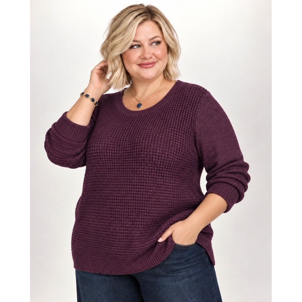 Calvin Klein Jeans Womens L Purple Metallic Waffle Knit Scoop Neck Sweater NWT